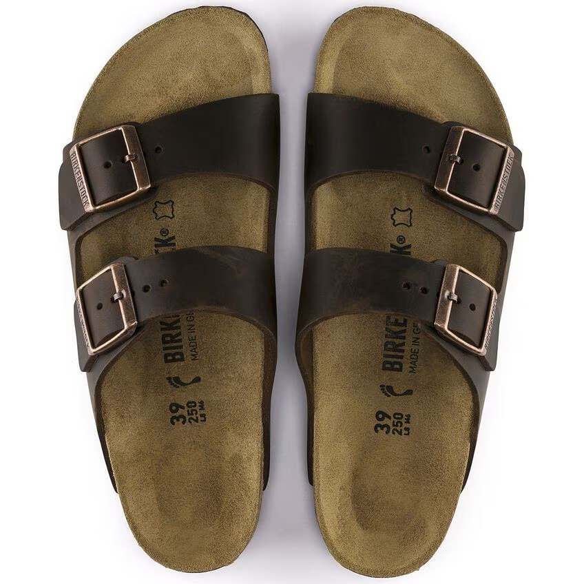 Birkenstock Arizona Habana Pelle Ingrassata Pianta Stretta