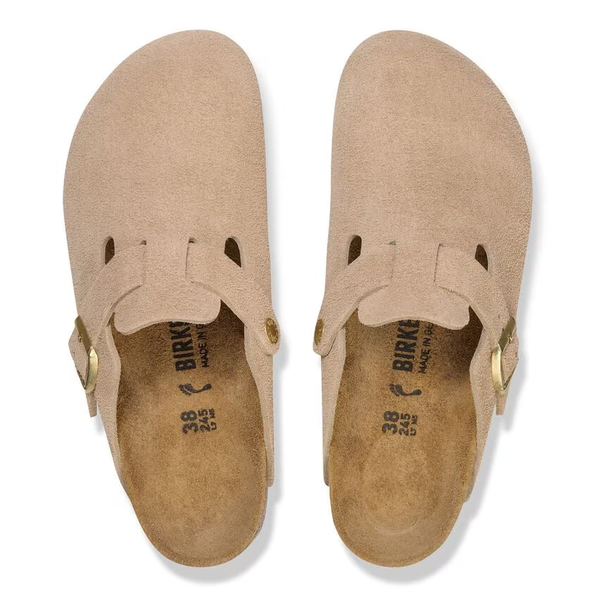 Birkenstock Boston Beige Sandcastle  pelle scamosciata pianta stretta
