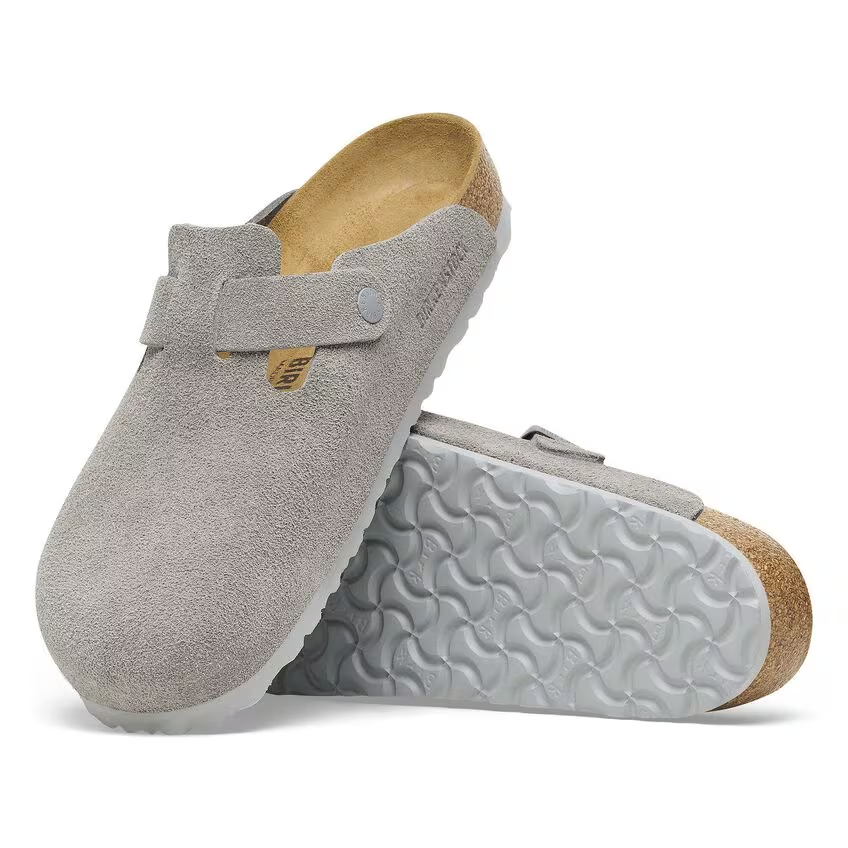 Birkenstock Boston Stone Coin Pelle Scamosciata Grigia pianta normale