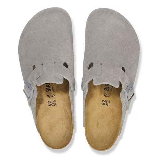 Birkenstock Boston Stone Coin Pelle Scamosciata Grigia pianta normale
