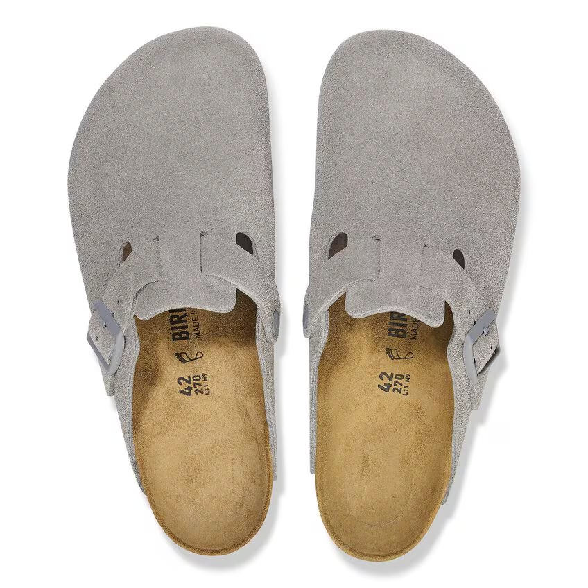 Birkenstock Boston Stone Coin Pelle Scamosciata Grigia pianta normale