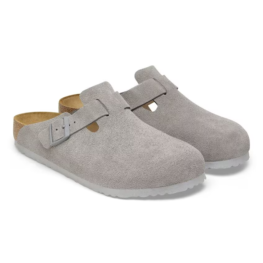 Birkenstock Boston Stone Coin Pelle Scamosciata Grigia pianta normale