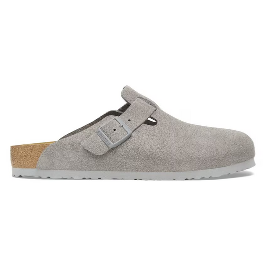 Birkenstock Boston Stone Coin Pelle Scamosciata Grigia pianta normale
