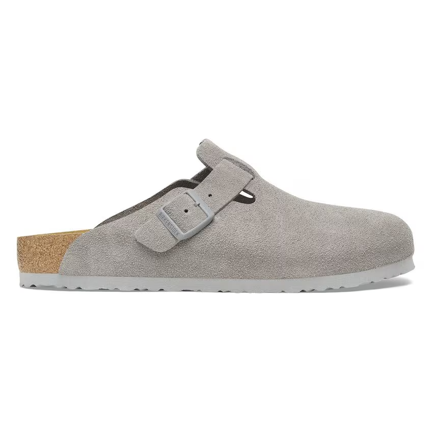 Birkenstock Boston Stone Coin Pelle Scamosciata Grigia pianta normale