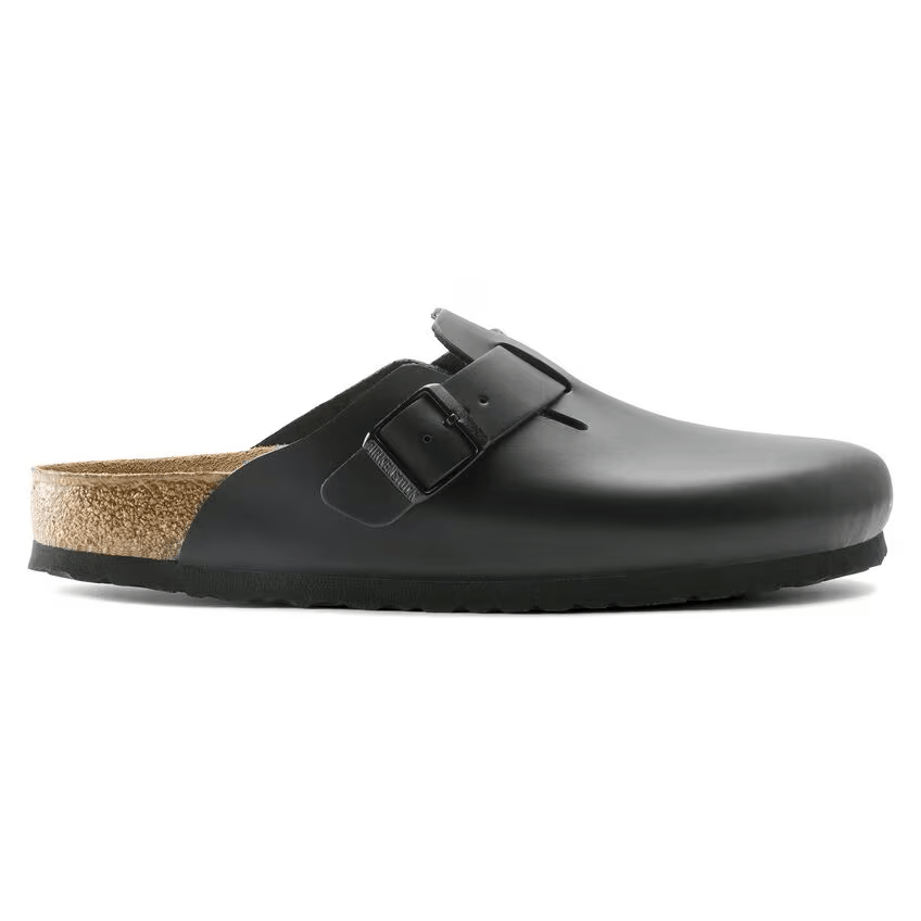 Birkenstock Boston nero in pelle pianta stretta