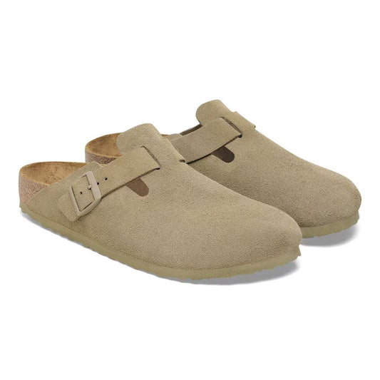 Birkenstock Boston Faded Khaki pelle scamosciata verde pianta stretta