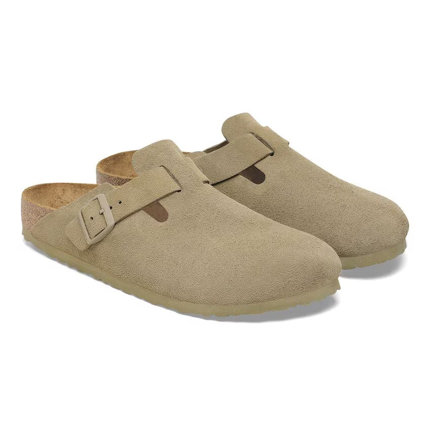 Birkenstock Boston Faded Khaki pelle scamosciata verde pianta stretta