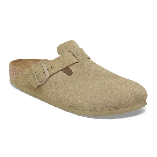 Birkenstock Boston Faded Khaki pelle scamosciata verde pianta stretta