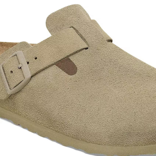 Birkenstock Boston Faded Khaki pelle scamosciata verde pianta stretta