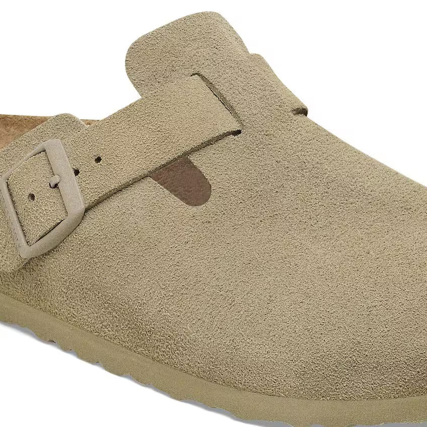 Birkenstock Boston Faded Khaki pelle scamosciata verde pianta stretta