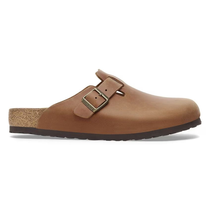 Birkenstock Boston pelle ingrassata cognac pianta stretta