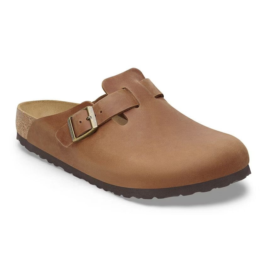 Birkenstock Boston pelle ingrassata cognac pianta stretta