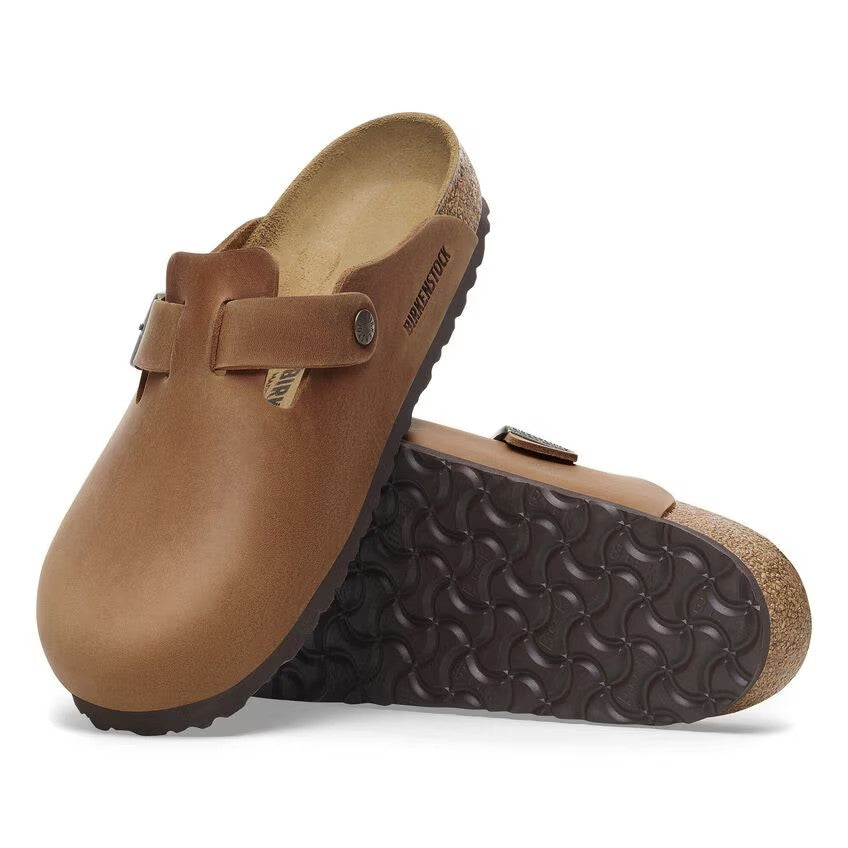 Birkenstock Boston pelle ingrassata cognac pianta stretta