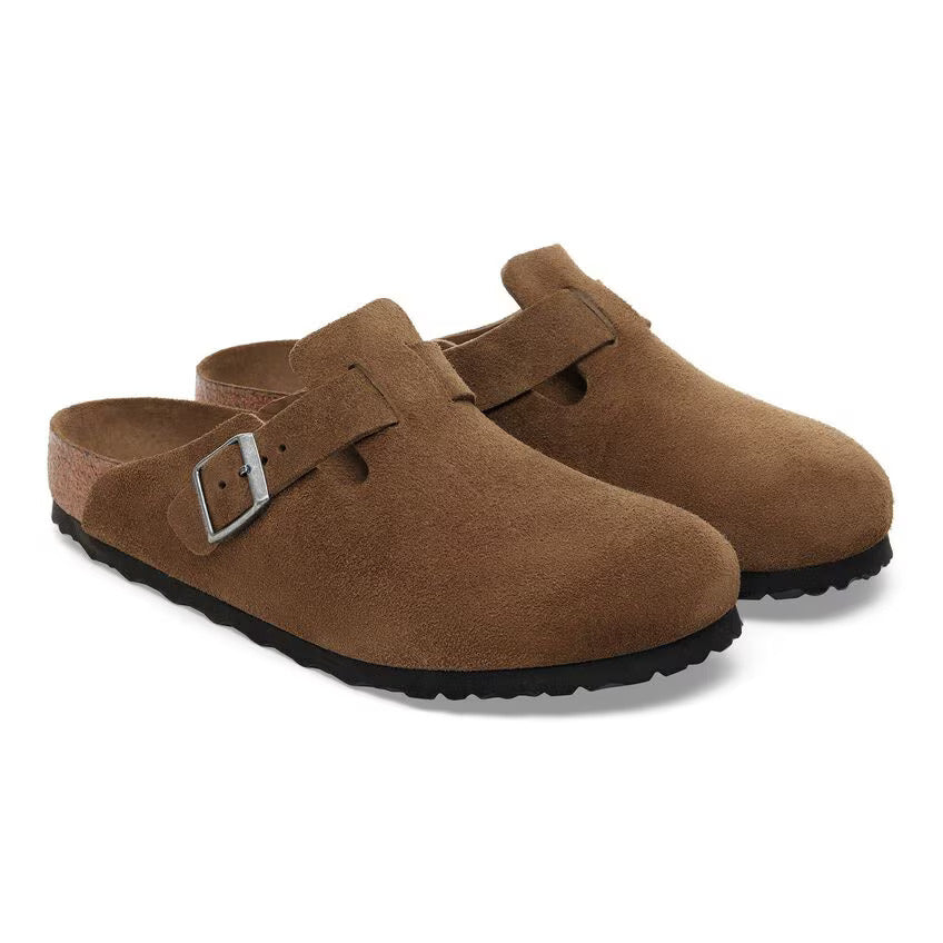 Birkenstock Boston pelle scamosciata Dark tea Marrone pianta stretta