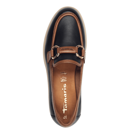 Tamaris mocassino pelle blu e marrone